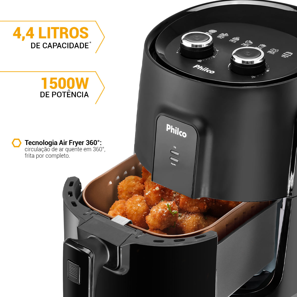 Air Fryer Philco 4,4L 1500W Cesto Quadrado PFR15PG