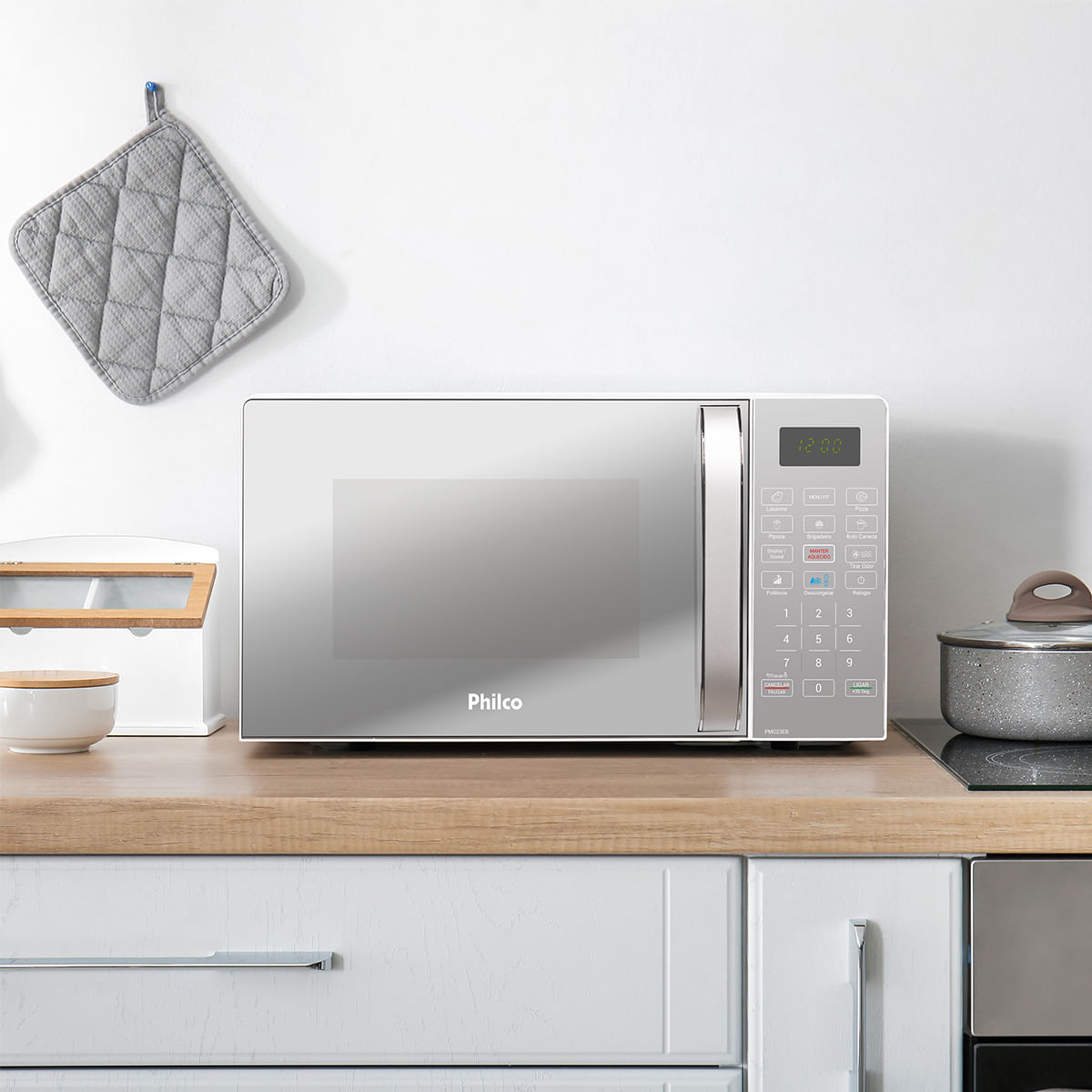 Micro-Ondas 20L Philco Espelhado Limpa Fácil 1100W PMO23EB
