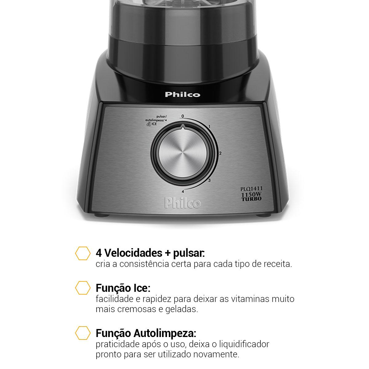 Liquidificador Philco PLQ1411P 4 velocidades 2,7L 1150W